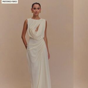 Meshki Cream Draped Maxi Dress
